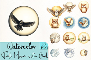 Full Moon with Owl Clipart, an Illustration by CrexoraLab