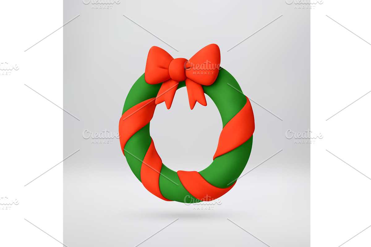 Green Christmas wreath with red, an Object Illustration by Abscent