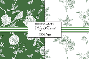 Green Toile De Jouy Patterns