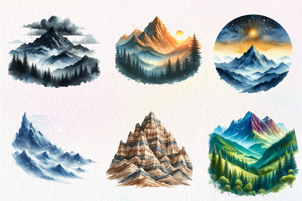 Watercolor Mountain Clipart, an Illustration by CreationArt (Photo 9 of 9)