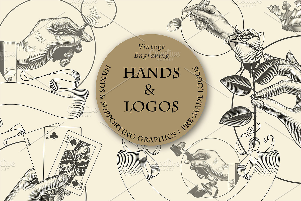 Vintage Engraved Hands Vector Set, a Person Illustration by Retro Graphic Box (Photo 2 of 8)