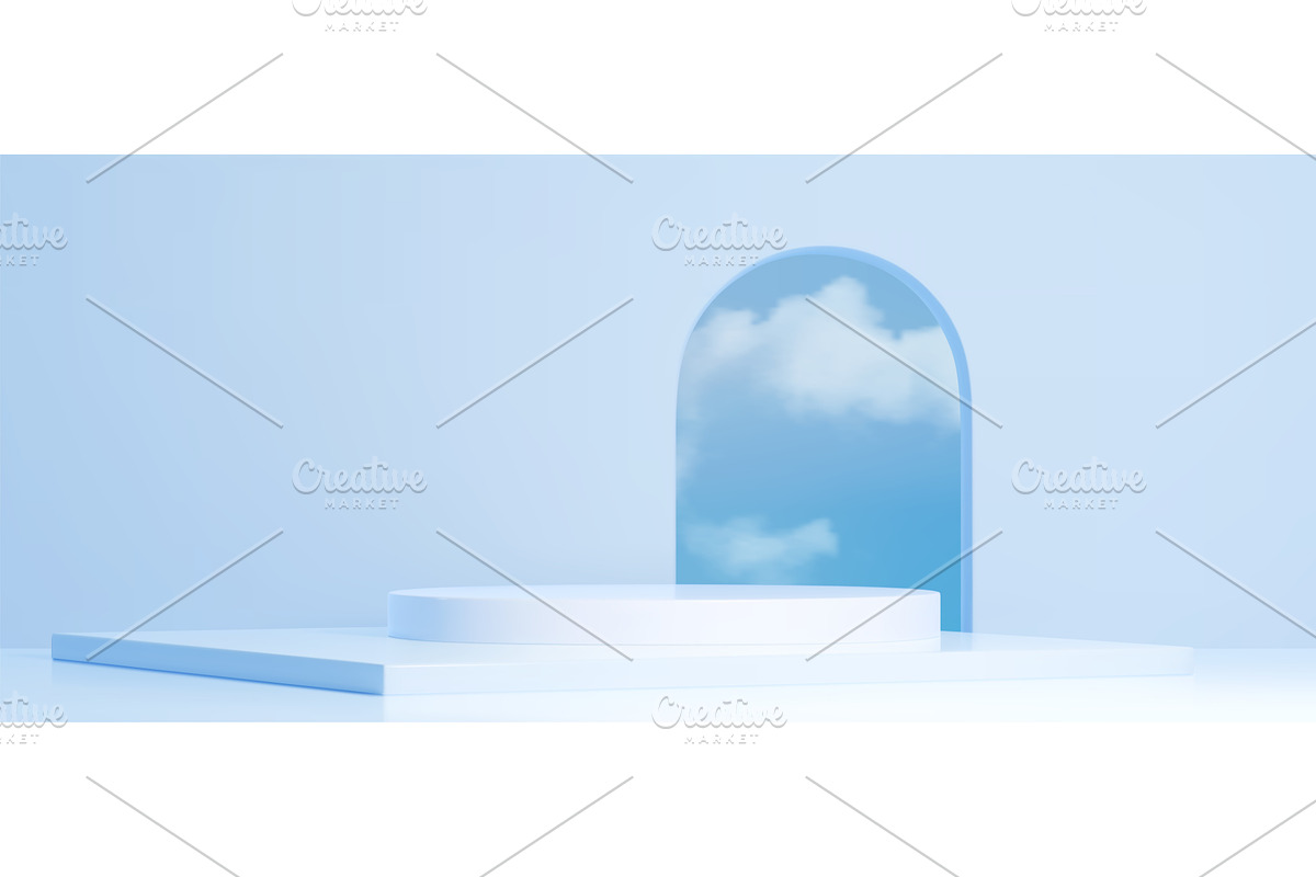 Display platform with clouds on blue, an Illustration by art PVP - market