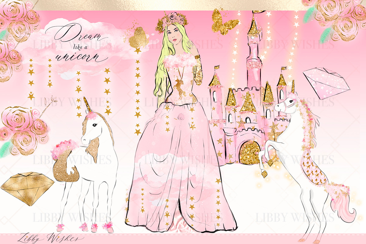 Unicorn Clipart-  Pink, an Illustration by Libby Wishes (Photo 3 of 7)
