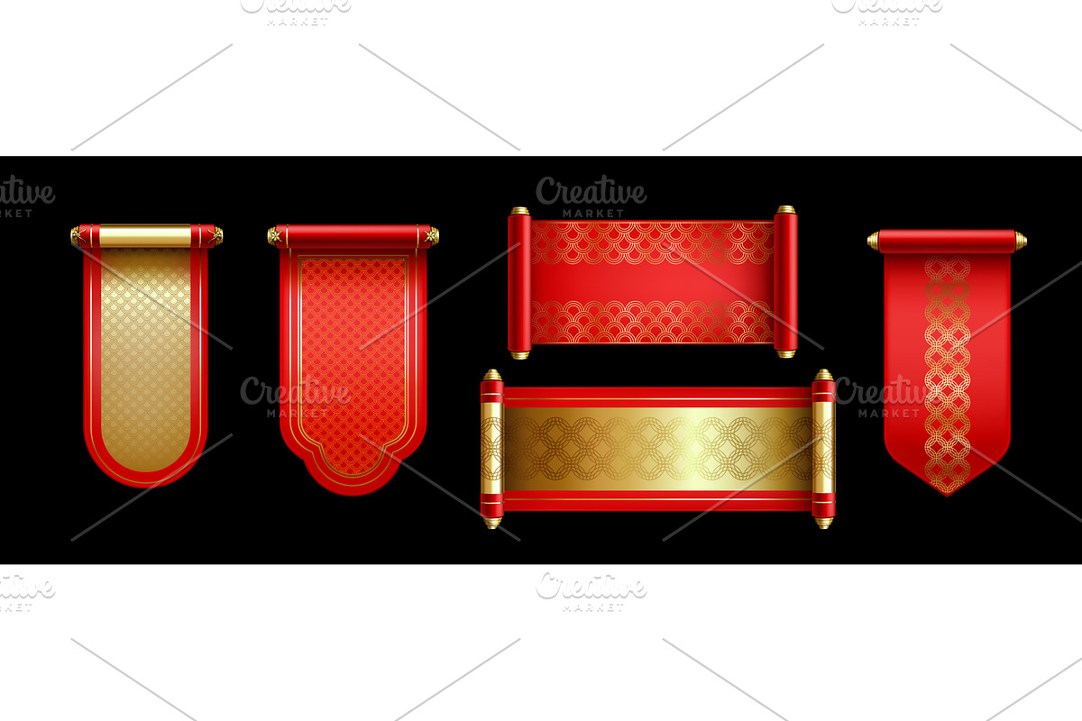 Chinese scroll paper banners with, an Object Illustration by art PVP - market