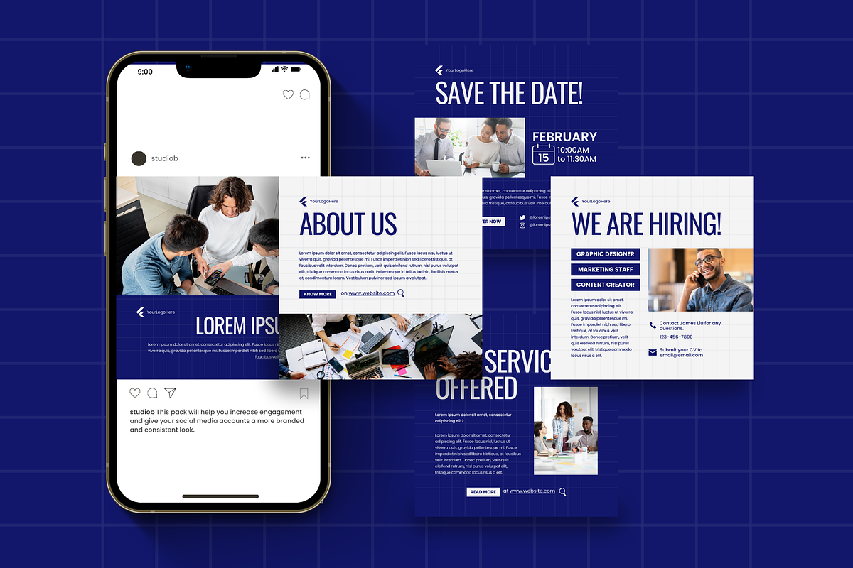 Social Media Kit | IG, FB, LinkedIn, a Social Media Template by Studio B | Canva Template (Photo 9 of 13)