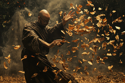 Man joyfully tossing dried leaves in, a Photo by Iftikhar Alam