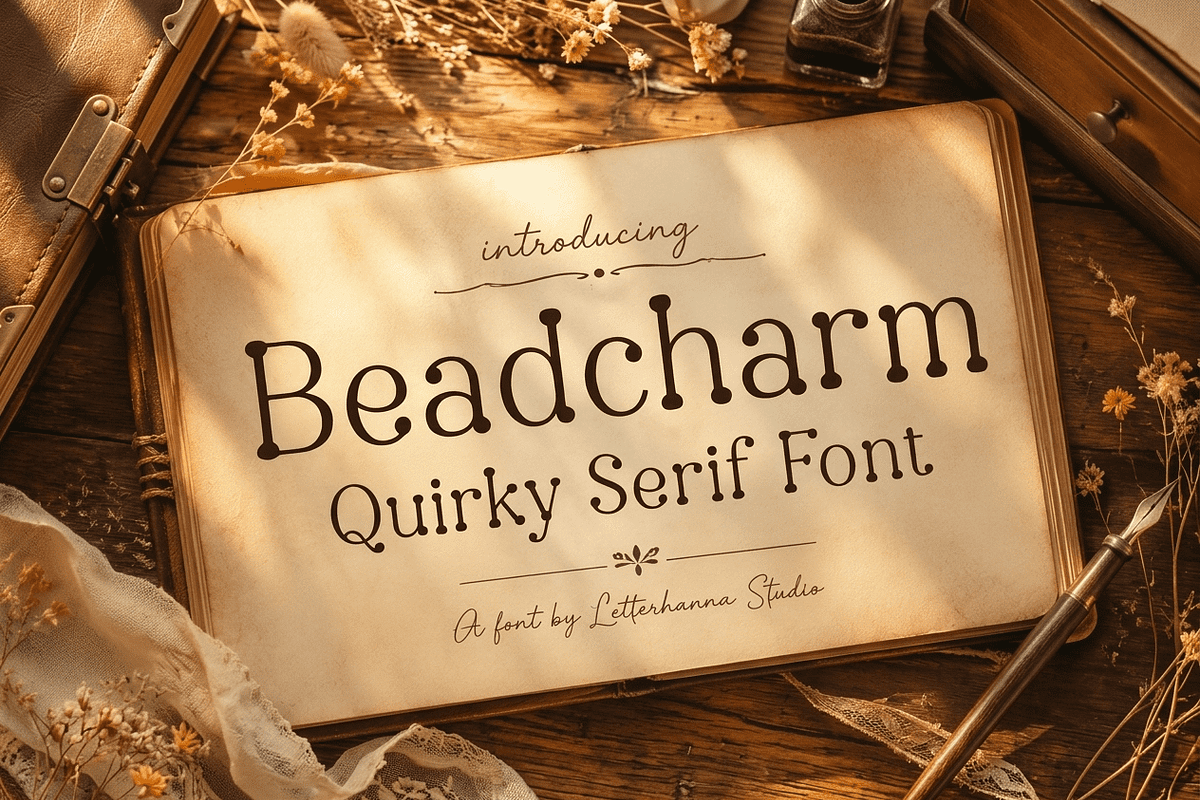 Beadcharm: Weird and Wonderful Font, a Serif Font by Letterhanna Studio (Photo 1 of 9)