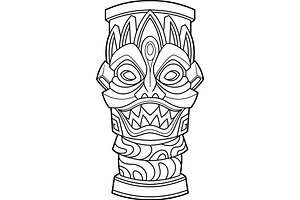 Black And White Fierce Tiki Mask, an Illustration by HitToon