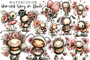 Whimsical Spring Bee Clipart, an Illustration by OK Design