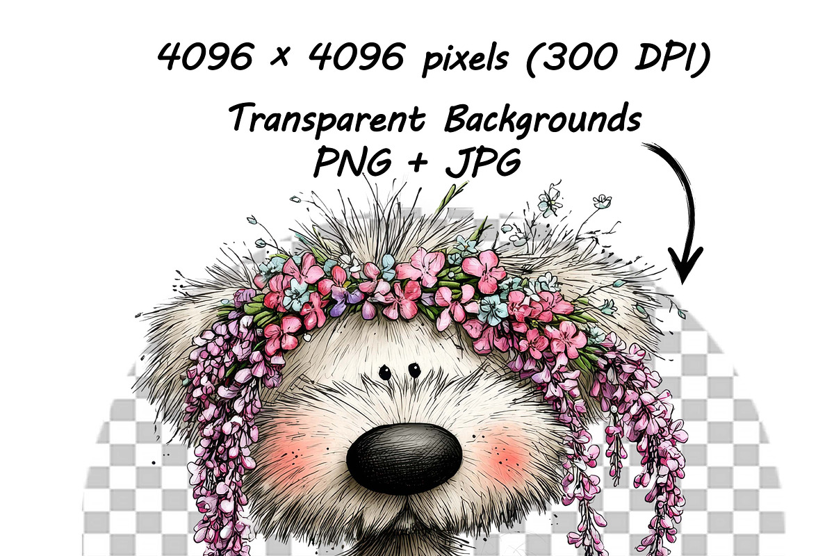 Whimsical Dogs Floral Clipart Spring, a Graphic by one-touch (Photo 12 of 19)