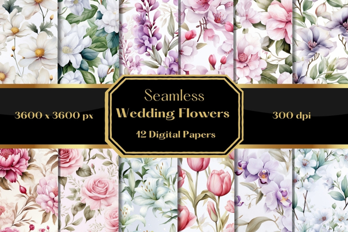 Wedding Flowers Digital Paper, a Pattern Graphic by HoneyBunnyDigital (Photo 1 of 4)
