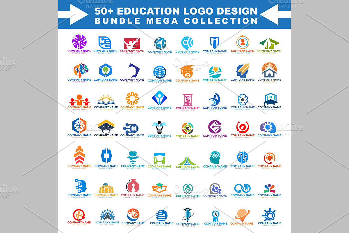Mega Bundle of 50+ Education Logos, a Branding & Logo Template by ArmanHossen75