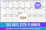 365 Days 2025 Planner Canva Interior, a Stationery Template by Mustafiz (Thumbnail 1 of 8)