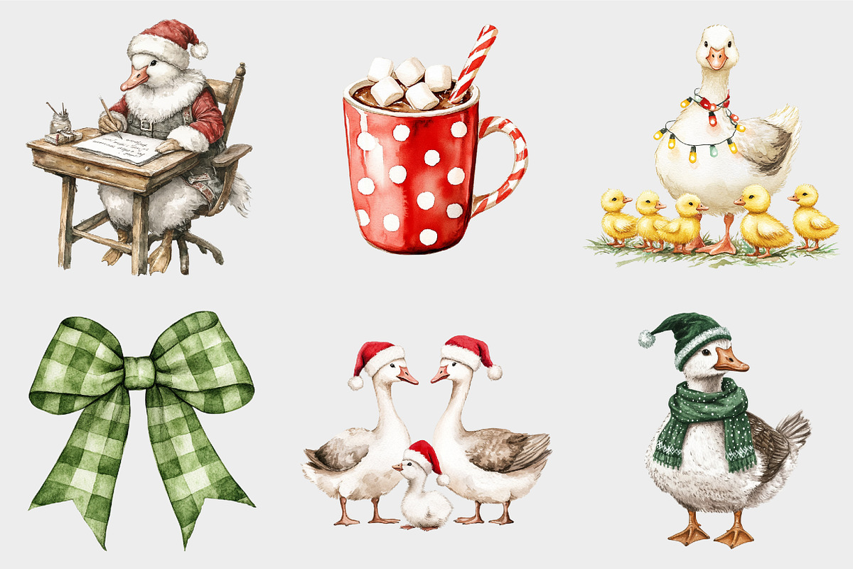 Watercolor Christmas Goose Clipart, a Seasonal Illustration by Design Market (Photo 5 of 5)