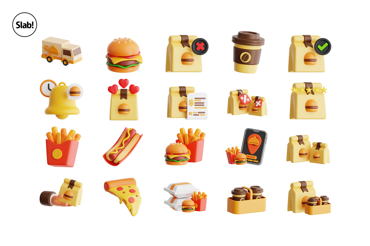 Food Delivery Service 3D Icon Set, a Food & Drink 3D Model by SLAB! Design (Photo 4 of 4)