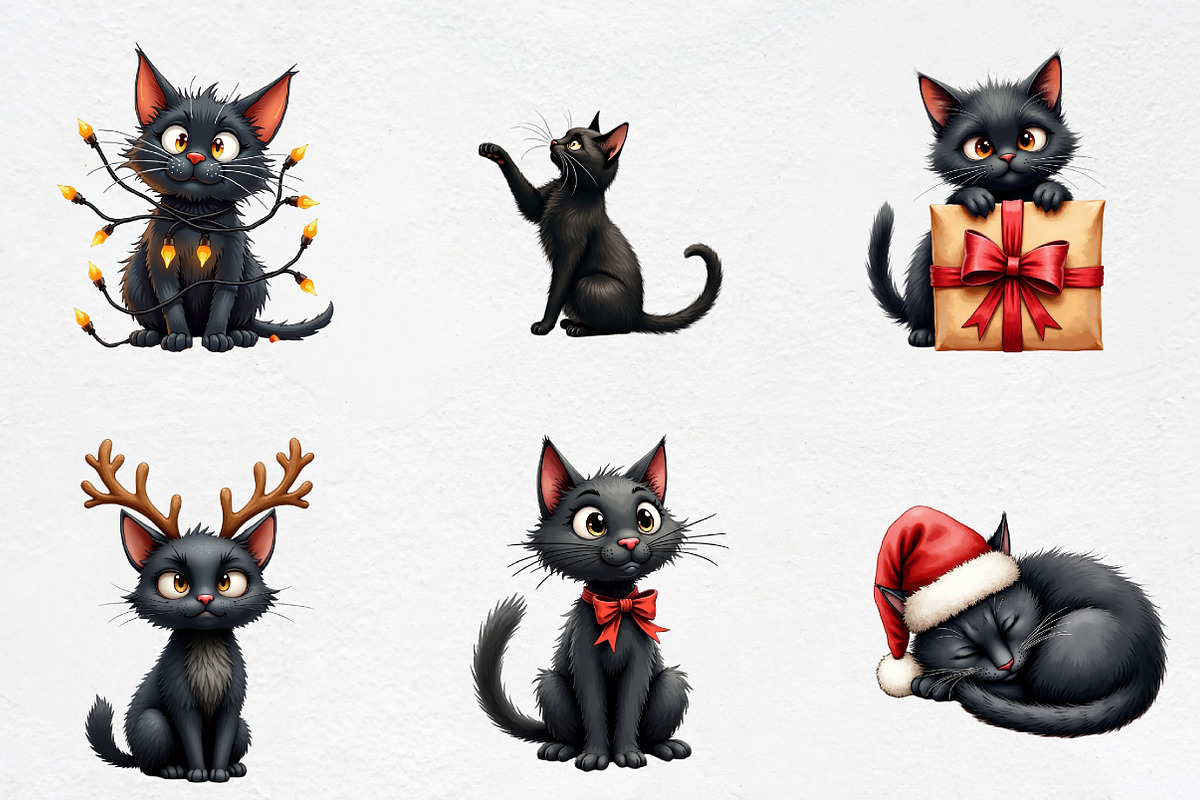 Funny Christmas Black Cat Clipart Bu, an Illustration by CrexoraLab (Photo 2 of 5)