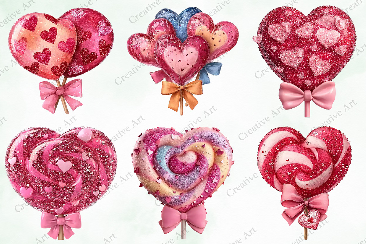 Valentine Lollipop Clipart Bundle, an Illustration by Creative Art (Photo 5 of 9)