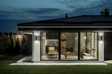 Trendy modern spa building with featuring exterior, spa, and sauna