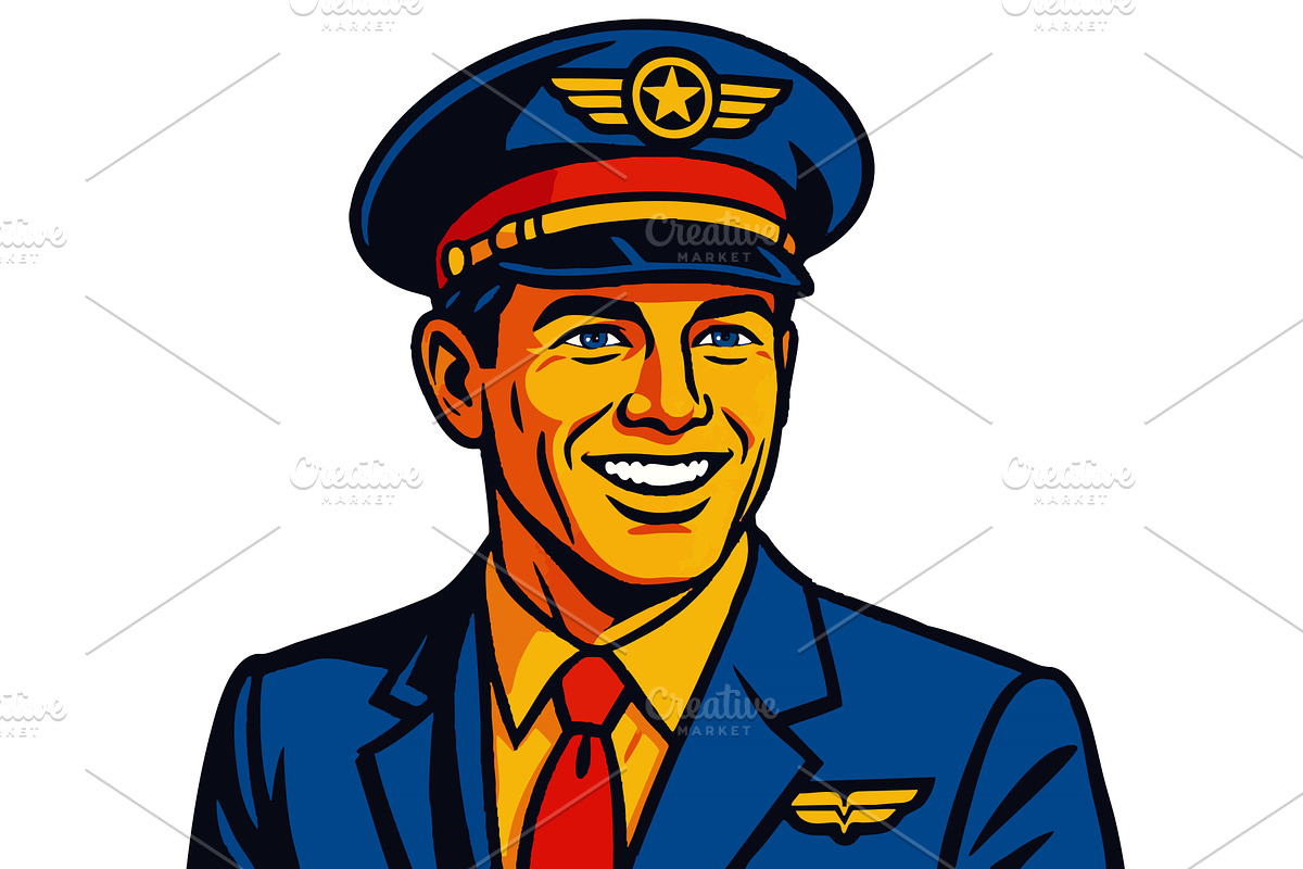 Smiling Male Airline Pilot in, a Transportation Illustration by AlexArt
