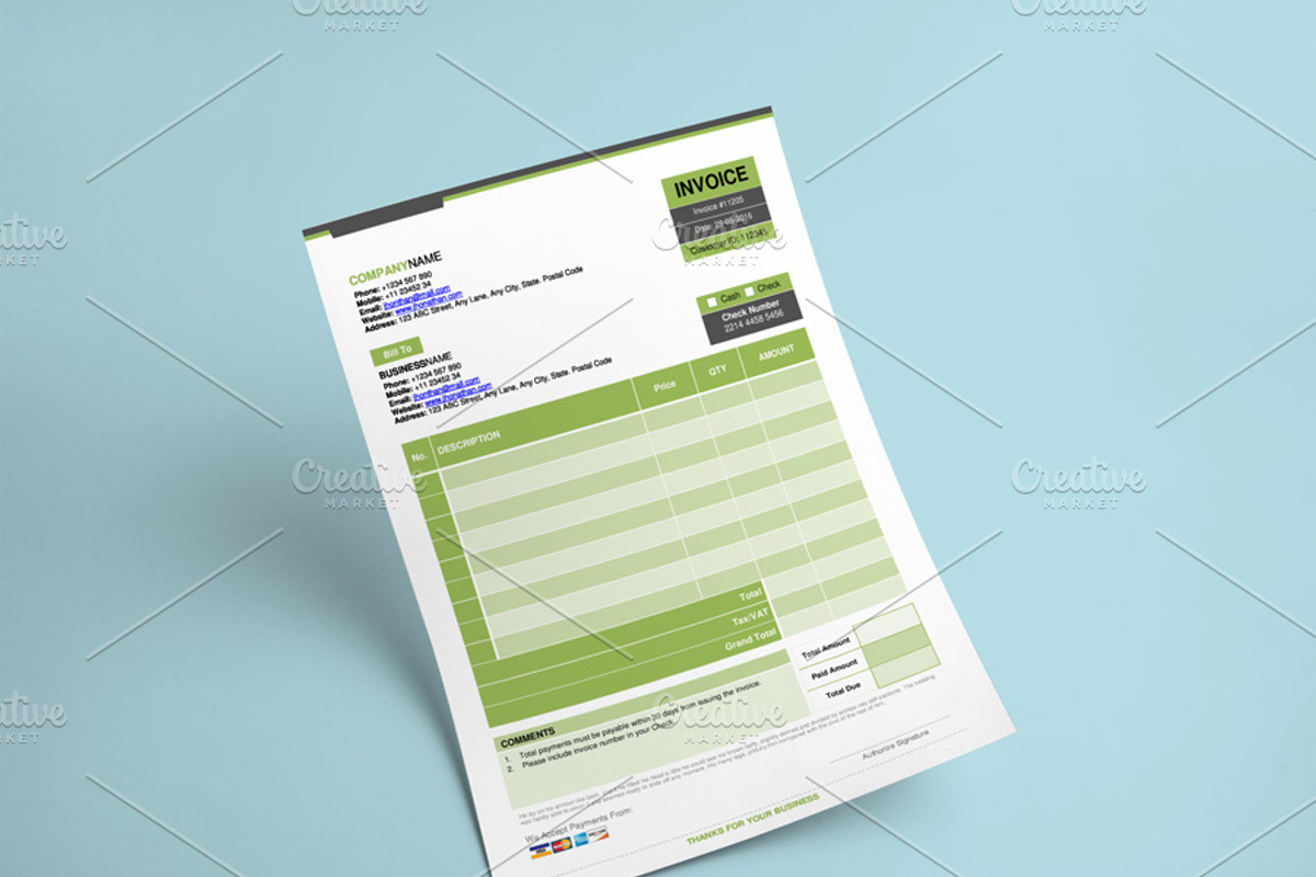 MS Word Invoice Template (5 Colours), a Stationery Template by WonderShop (Photo 2 of 6)