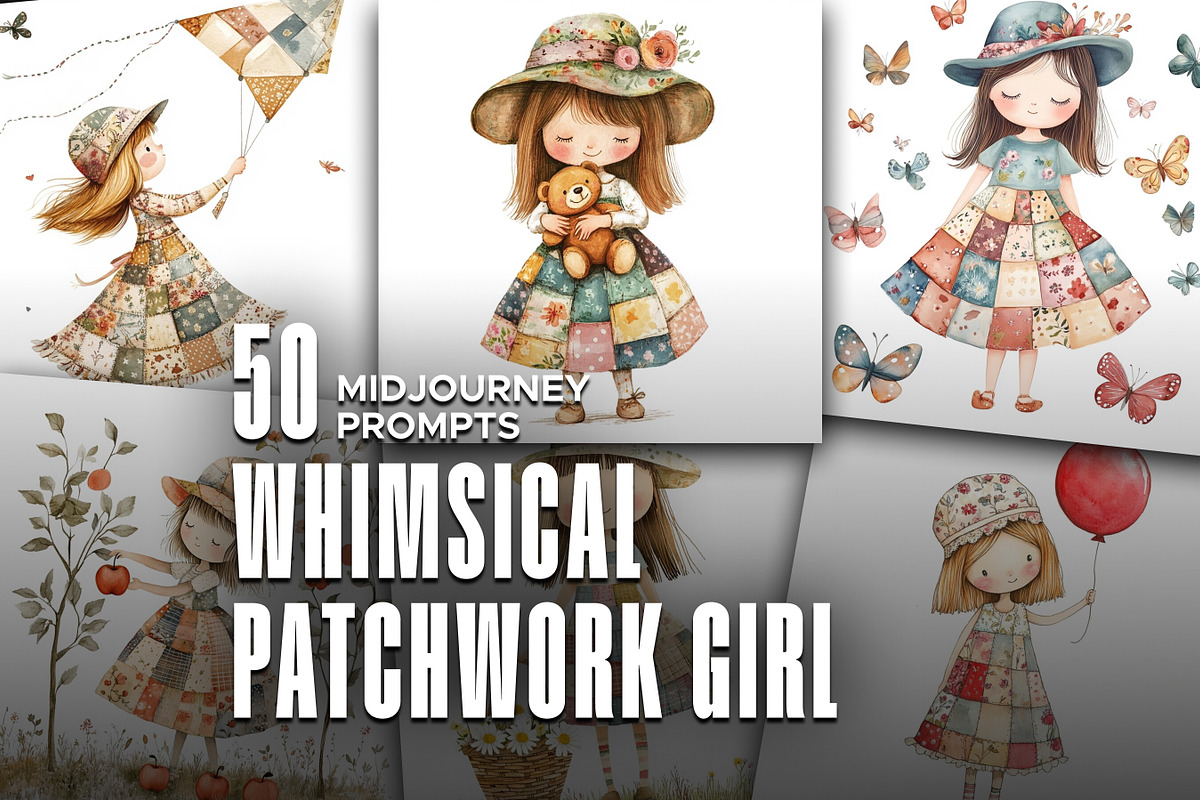 50 Whimsical Patchwork Girl Prompts, an Object Graphic by MadeByAI Studio (Photo 1 of 4)