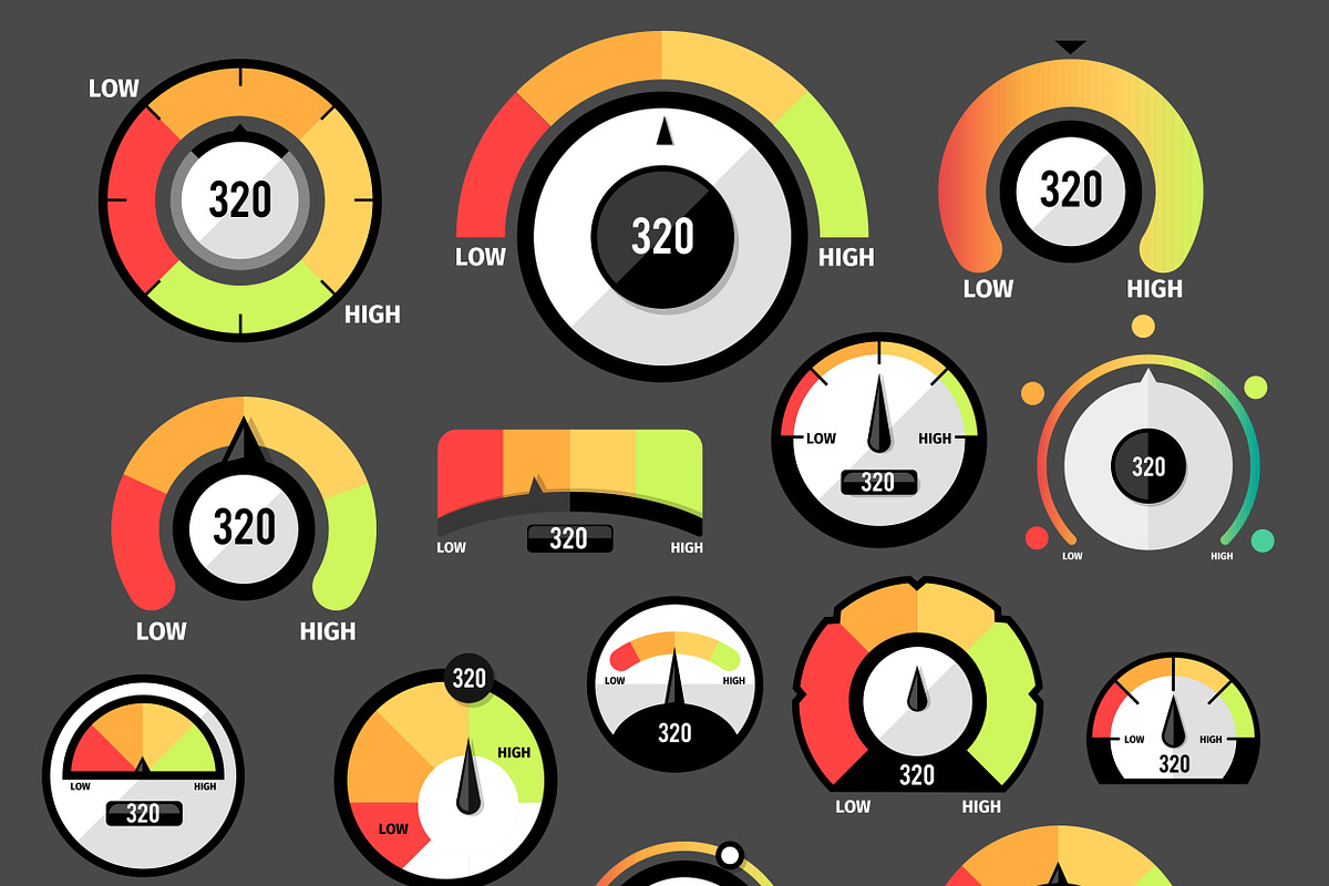 Speedometer icons or Circular gauges, an Object Graphic by Andrew_Derr