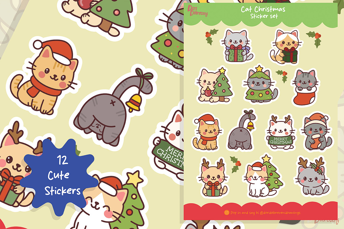 Cute Cat Christmas Sticker Set, a Graphic by Dori Debreceni draws (Photo 4 of 4)