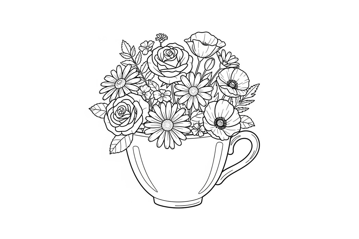 Floral Teacup Line Art Bundle, an Illustration by Gfx_Store (Photo 40 of 51)
