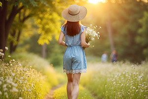 Young woman in flowing summer dress, a Nature Photo by Volff