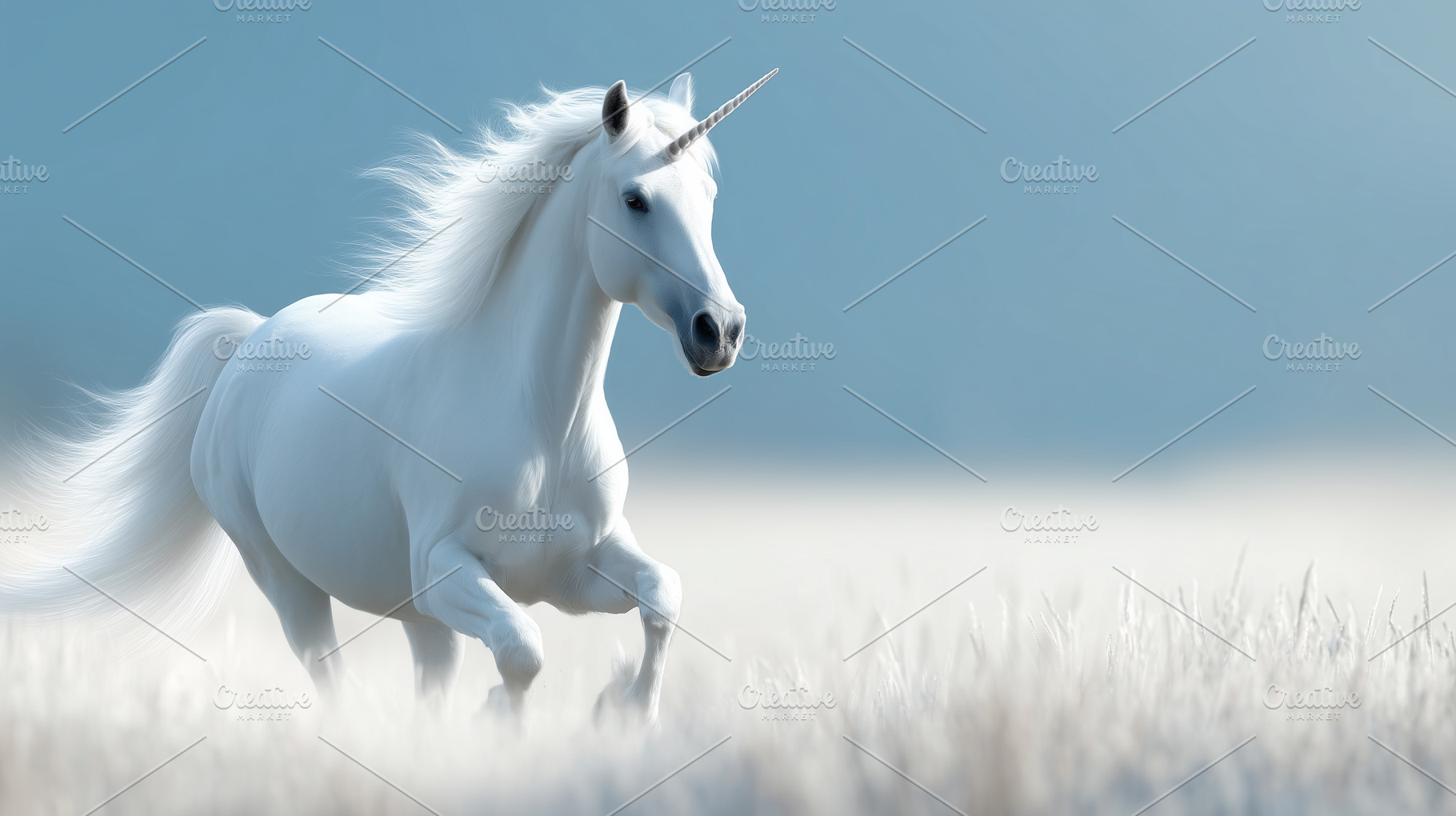 Majestic white unicorn running, an Animal Photo by MistyDay