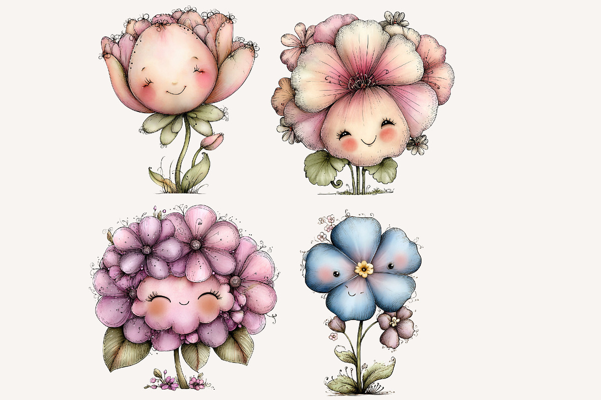 whimsical smiling flower clipart, an Illustration by Designworld (Photo 3 of 6)