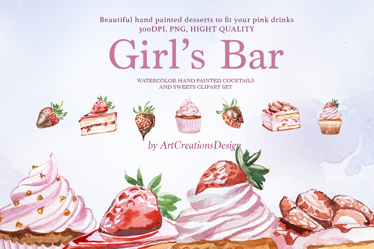 Hand Painted Girl's Bar Clipart, a Food Illustration by ArtCreationsDesign (Photo 4 of 14)