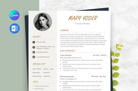 Resume / CV Template Word & Canva