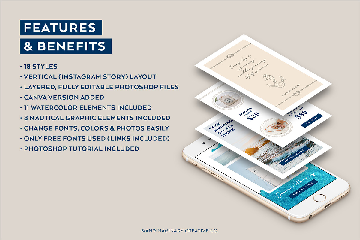 SET SAIL Instagram Story Templates, a Social Media Template by Andimaginary Creative Co. (Photo 2 of 9)