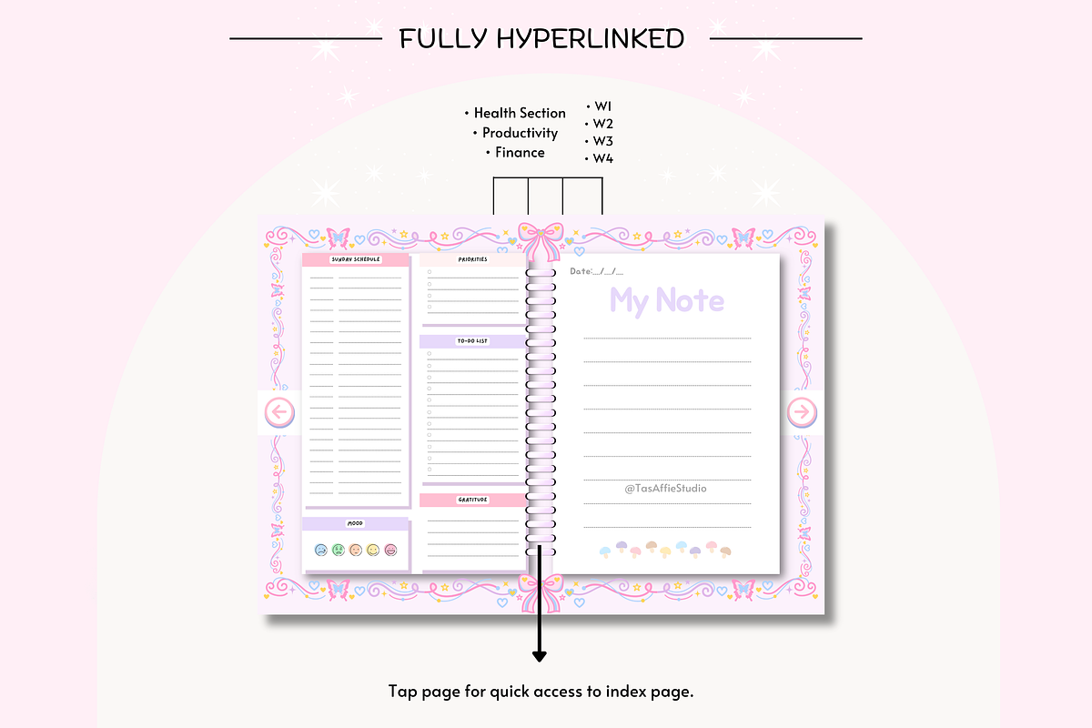 Pink Pastel Portrait Digital Planner, a Stationery Template by Tas Creative Studio (Photo 6 of 13)