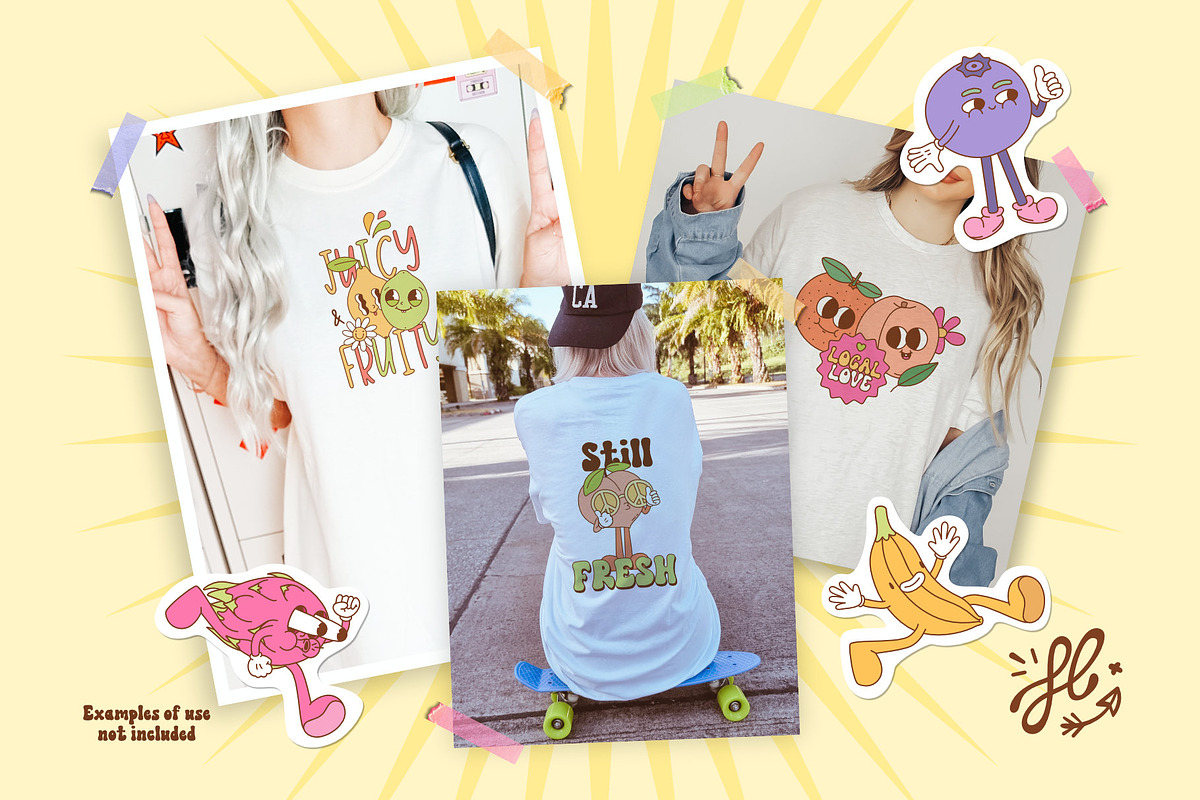 Groovy Retro Fruit Characters bundle, a Food Illustration by Huxmay (Photo 6 of 7)
