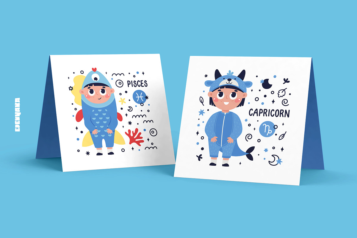Kids Zodiac Signs. Cards & Stickers, a Decorative Illustration by Ejevyaka (Photo 6 of 7)