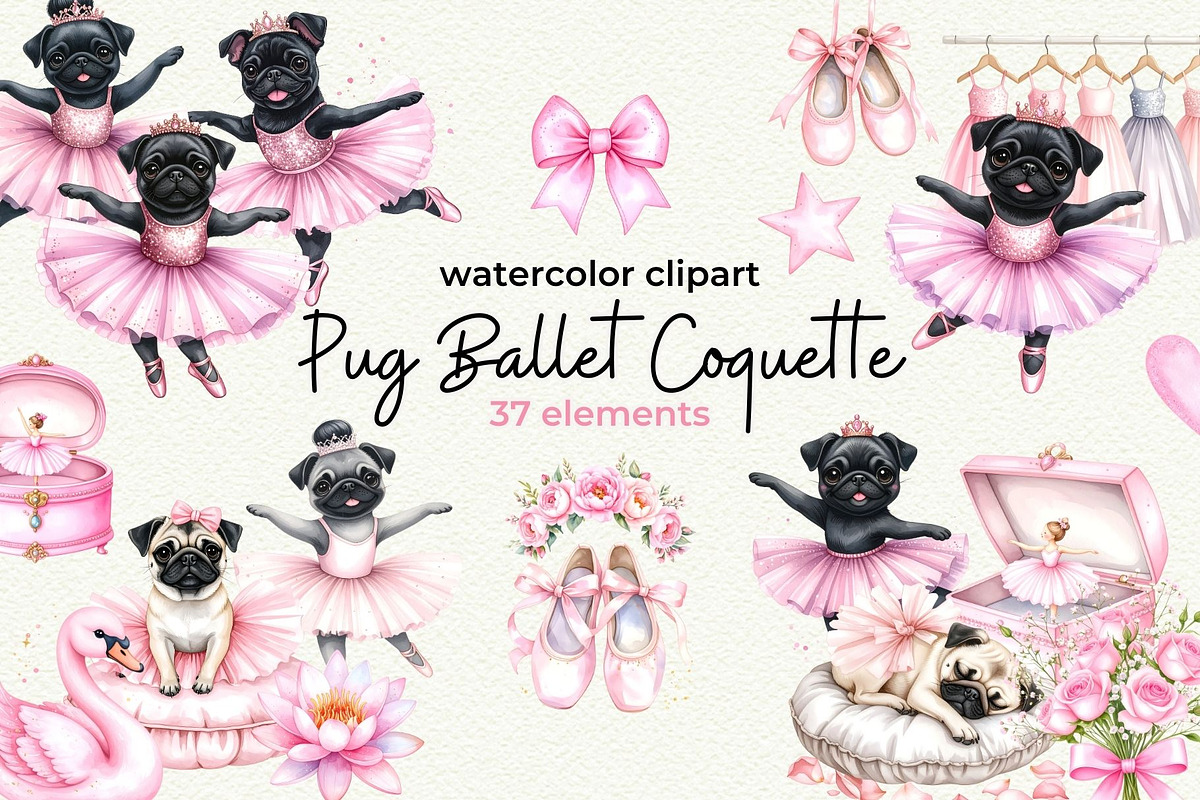 Pug Ballet Coquette Clipart, an Object Graphic by Anna Design Studio (Photo 1 of 9)