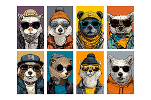 Hipster animals portraits cartoon, an Animal Illustration by Onyx