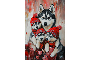 Valentine Husky Dog Family Art Gifts, an Animal Illustration by Art Paradise Studios