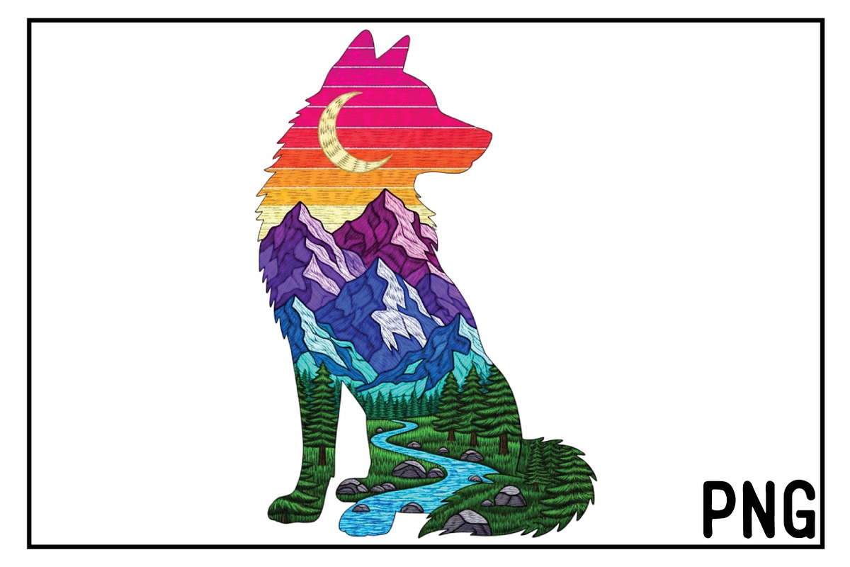 Whimsical Wolf Sublimation Png, an Illustration by Black Bird Studio (Photo 1 of 3)