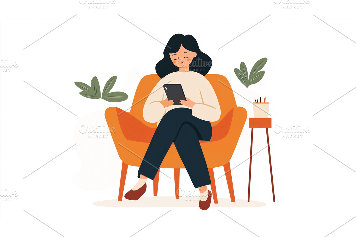 Illustration of a woman sitting, an Object Illustration by Sergey Kotenev