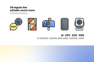 50 Communication Icons, an Outline Icon by Side Project