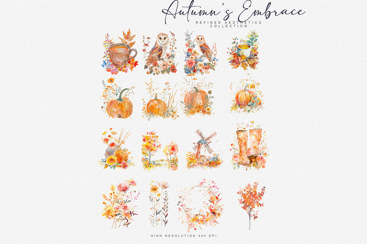 watercolor autumn scenery clipart, a Decorative Illustration by Patishop Art (Photo 9 of 10)