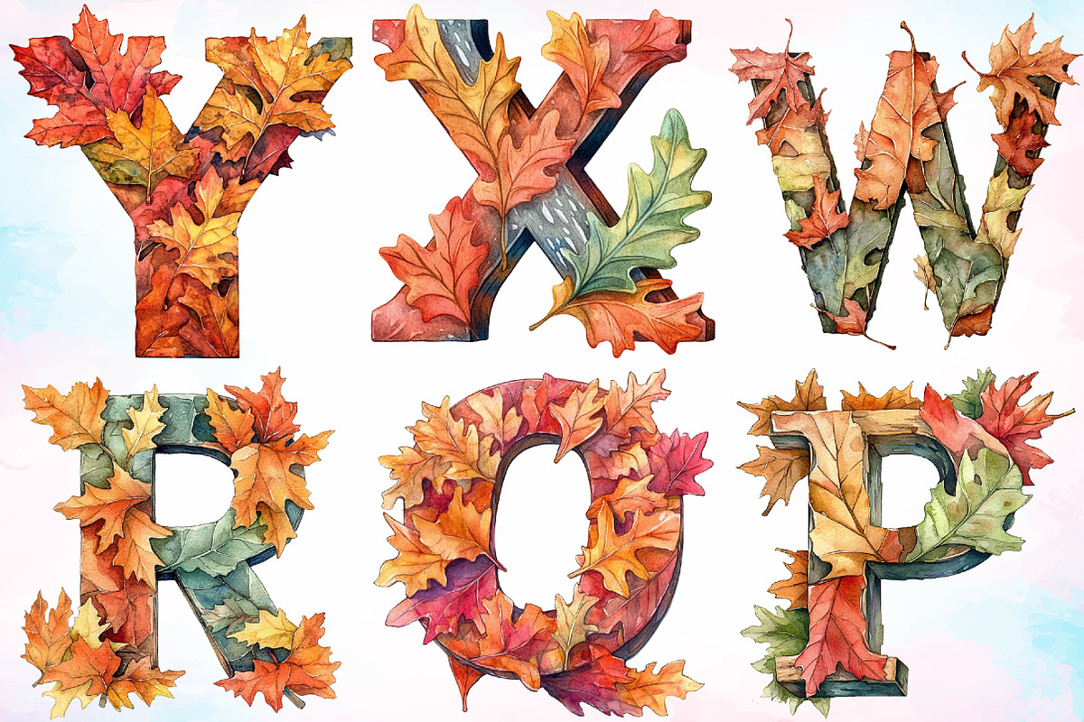 Watercolor Autumn Alphabet Clipart, a Seasonal Illustration by Canvas Craft (Photo 4 of 7)