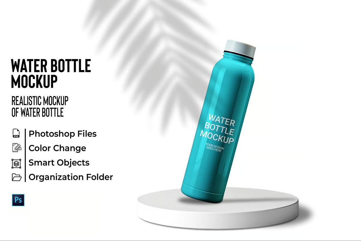 Water Bottle Mockup, a Packaging Mockup by Se٧enStudio (Photo 1 of 2)