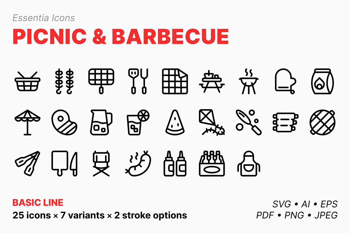 Picnic & barbecue icons (Line), an Outline Icon by Totto House (Photo 1 of 3)
