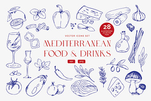 Mediterranean Food Illustrations, an Illustration by Annakaroline