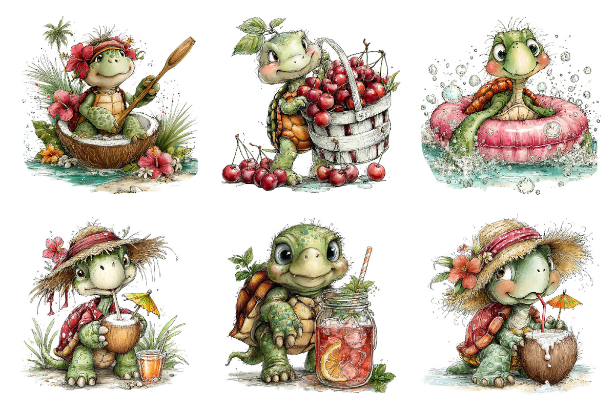 Whimsical Summer Turtle Clipart, an Illustration by Dream Creation (Photo 2 of 6)