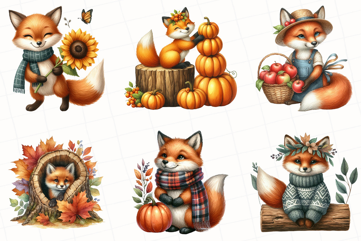 Watercolor Autumn Fox Clipart, an Illustration by OK Design (Photo 2 of 5)